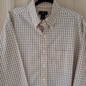 346 Brooks Brothers Yellow and Navy Checkered Shirt.  Size Large.